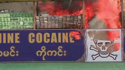 Myanmar burns seized illegal drugs to mark the UN day against drug abuse.