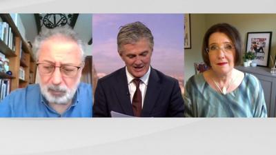 Epidemiologist Daniel Lopez Acuna with the BBC's Tim Willcox and Sun newspaper Travel Editor Lisa Minot