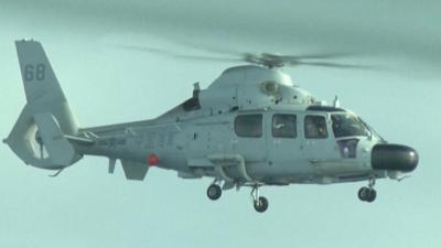 Chinese helicopter flying in the sky