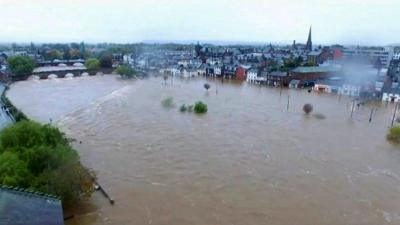 The scale of flooding across Dumfries had been captured in drone footage over the town.