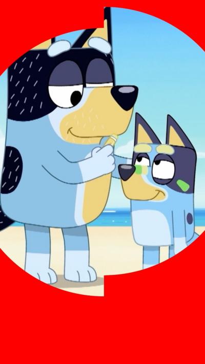 A still of cartoon dogs, father and daughter Bandit and Bluey.