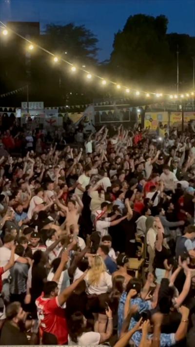 England fans react to the winning goal in Leicester's fan zone