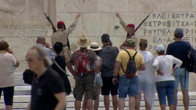 Soldiers outside Greek parliament