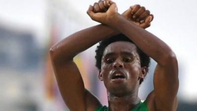 Ethiopia's Olympic protester, Feyisa Lilesa.