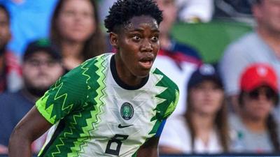 Asisat Oshoala playing for Nigeria