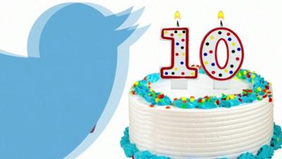 Twitter bird and birthday cake