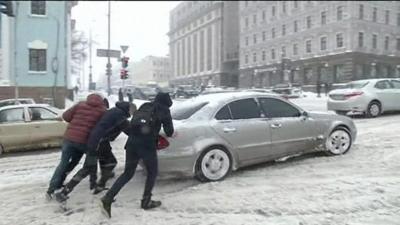 Snowbound car in Ukraine