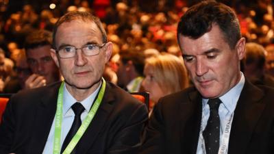 Republic of Ireland manager Martin O'Neill and assistant coach Roy Keane at the Euro 2016 draw