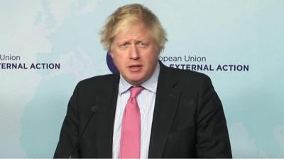 UK Foreign Secretary Boris Johnson at a news conference in Brussels