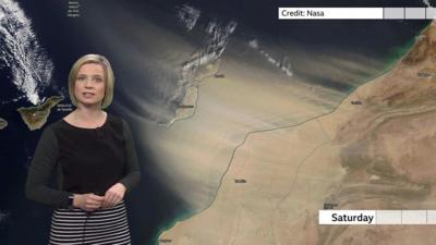 Weather report on sandstorm over the Canary Islands