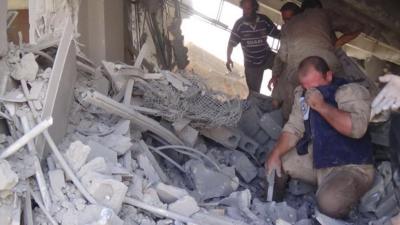 Aftermath of an airstrike in Talbiseh, Syria. 30th Sept 2015