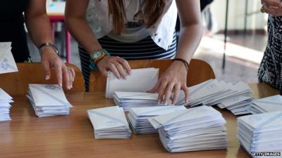 Close up of ballot papers as counting begins in Greek referendum