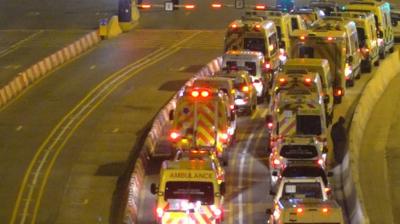 A convoy of ambulances.