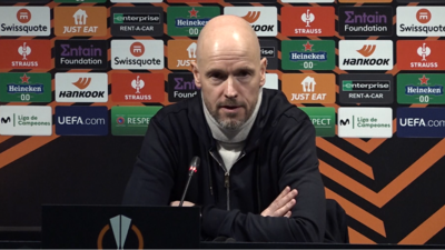 Manchester United manager Erik ten Hag at a media conference