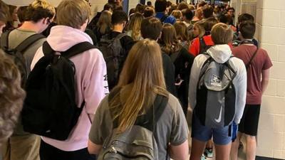 Crowded Georgia school hallway