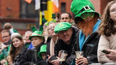 Crowd gathered to watch St Patrick's parade in Birmingham