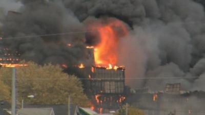 A fire at an industrial site in New York