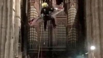 Mr Bowman being rescued at Worcester Cathedral