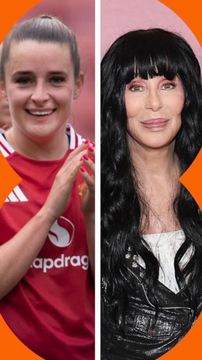 Split screen image - footballer Ella Toone and singer Cher