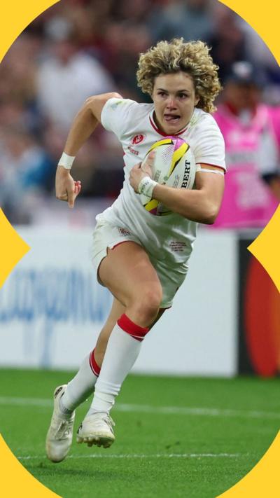 Kildunne running with the rugby ball for England