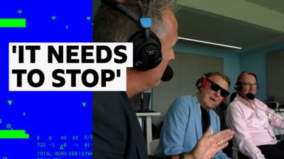 Michael Vaughan, Phil Tufnell and Jonathan Agnew in the commentary box