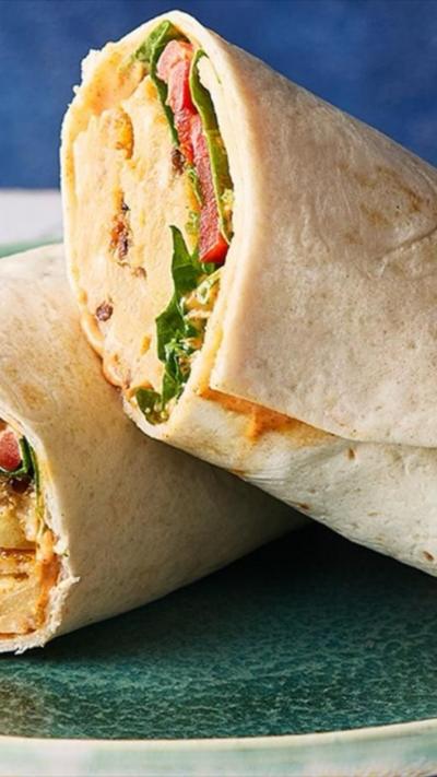 Close of up a frittata with a chicken and vegetable filling