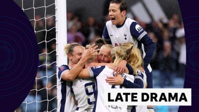 Tottenham celebrate their late equaliser against Aston Villa