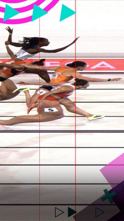 The photo finish of the women's 100m hurdles