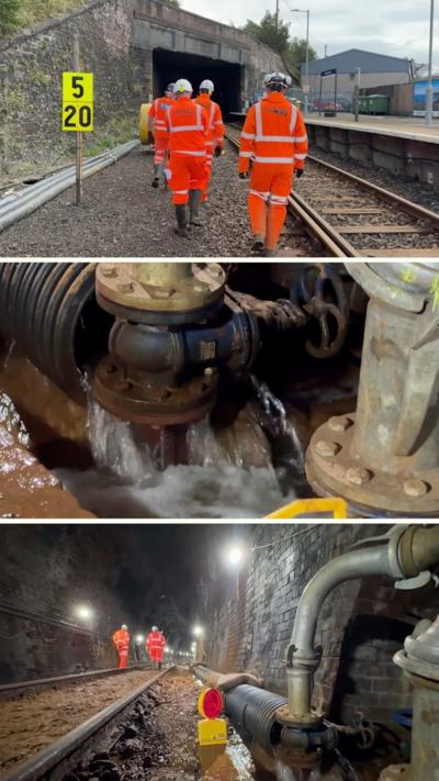 Workmen in the Bransty tunnel
