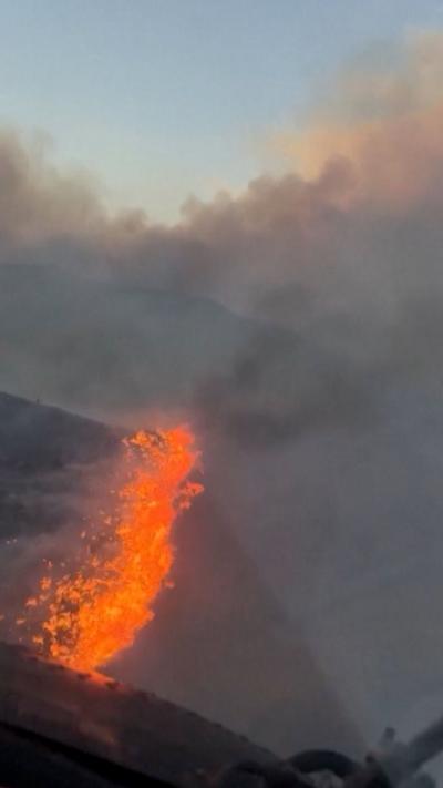 Flames and smoke seen from plane