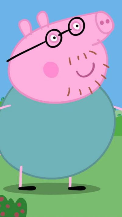 Cartoon figure of Daddy Pig from the TV show Peppa Pig.