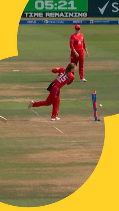 the wickets being hit by the ball