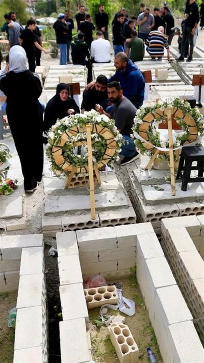 People crying near a grave