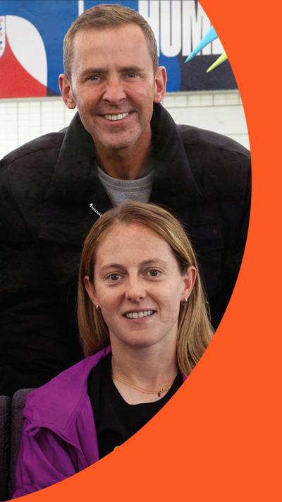 Scott Mills and Keira Walsh pose for a photo
