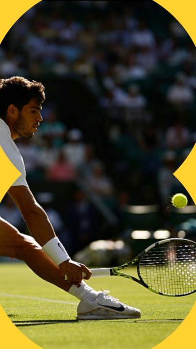 Carlos Alcaraz slides on grass at Wimbledon 2025