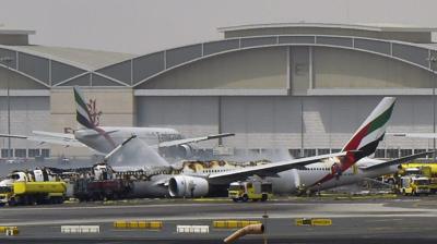 Burned out plane at Dubai Airport