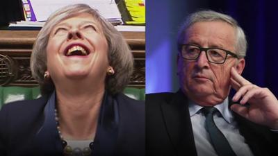 Composite image of Theresa May and Jean-Claude Juncker