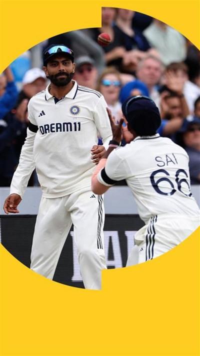 Ravindra Jadeja (L) throws the ball back to India's Sai Sudharsan