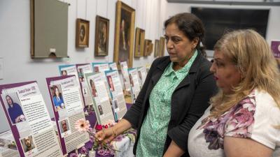 Councillor Jasbir Jaspal, and Sahdaish Pall, at a day of remembrance and reflection to honour women and girls who lost their lives to domestic abuse and honour-based violence, held at Wolverhampton Art Gallery