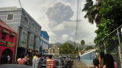 Ash and smoke billow above Kingstown