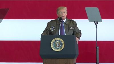 President Trump addresses US troops at Yokota air base, Japan