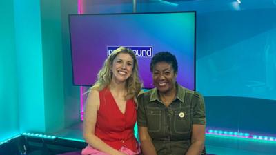 Jenny and Patrice Lawrence in the Newsround studio.