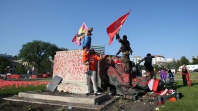 Statue of Queen Victoria toppled in Winnipeg, Canada