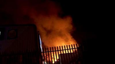 An explosion was heard as a fire raged through Nottingham Cattle market