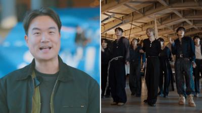 Split screen of BBC correspondent Jake Kwon and BTS