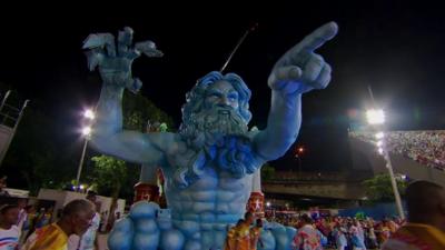 Zeus sculpture in carnival parade, Rio de Janeiro