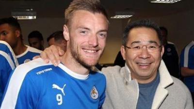 Jamie Vardy with Leicester City chairman Vichai Srivaddhanaprabha