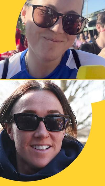 A composite of Lucy Bronze (bottom) and a fan lookalike (top), both wearing sunglasses