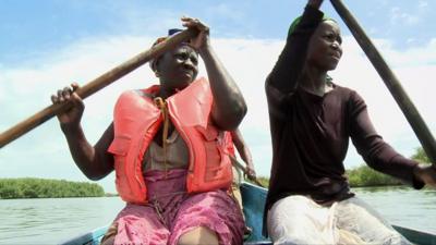 Women harvesting oysters