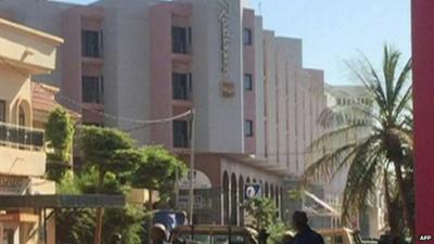 Security forces outside the Radisson Blu hotel in Bamako, Mali.